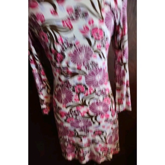 Kokoon Dress Lightweight Size Small Shift Floral Pink Purple Brown Black V Neck - Picture 2 of 3